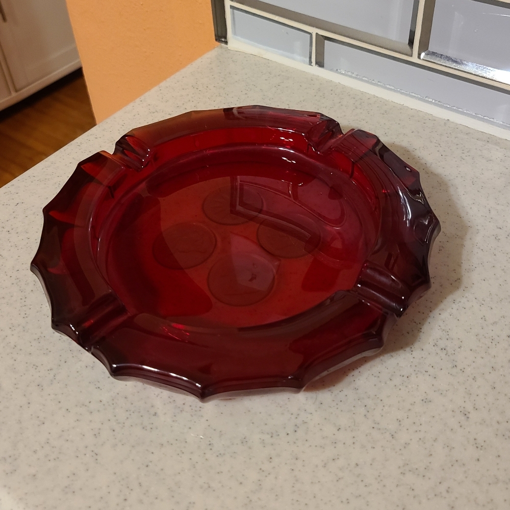 Large Red Retro Ashtray For Sale